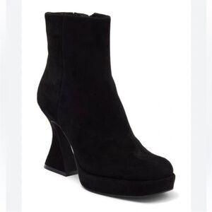 JEFFREY CAMPBELL Humanity Zip Platform Bootie In Black Suede US 7